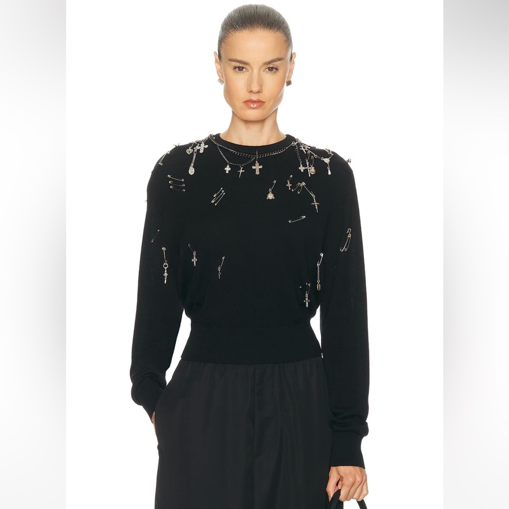 R13 Black Crewneck Charm Embellished Sweater - XS